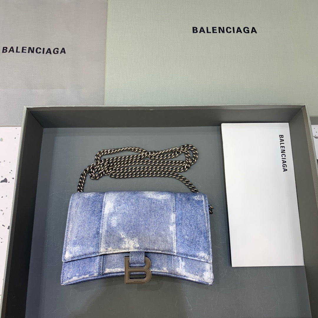 Downtown Small Shoulder Bag With Chain Blue Washed, For Women,  Bags 11.8in/30cm