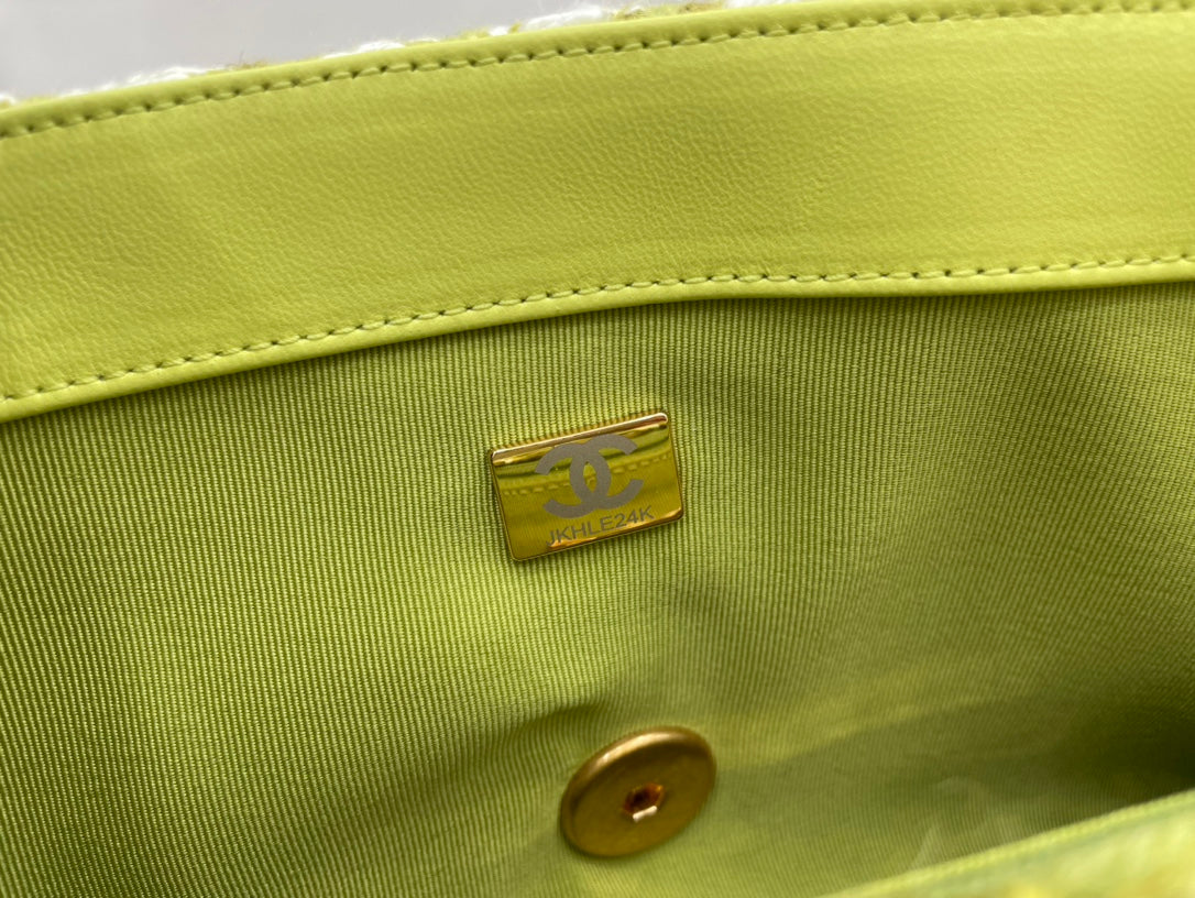 Chanel 19 Large Handbag Gold Hardware Green For Women Handbags, Shoulder Bags 11.8in/30cm