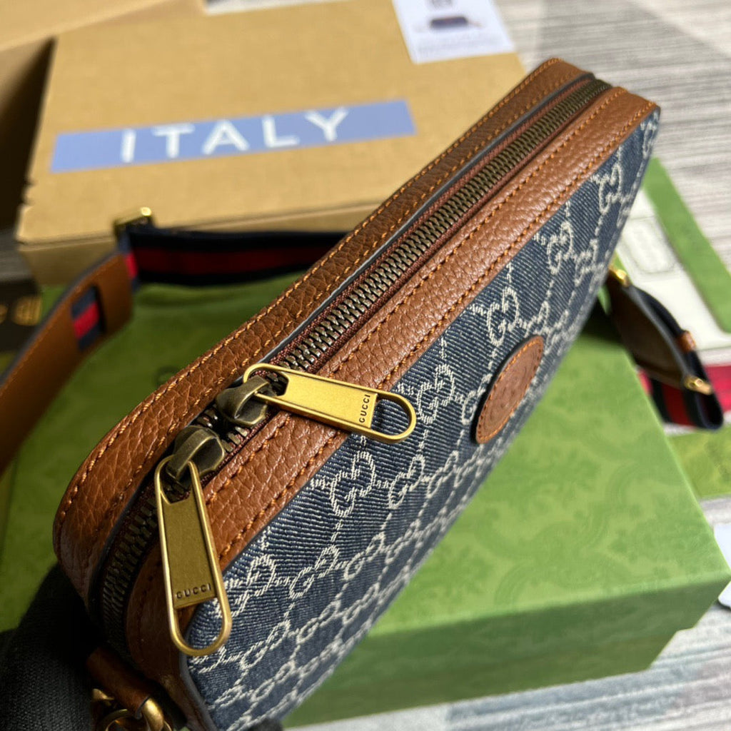 Gucci Shoulder Bag With Interlocking G Blue And Ivory Gucci Denim Jacquard For Women  9.6in/24.5cm Gucci