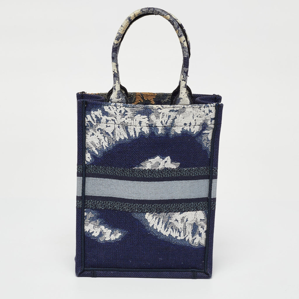 Dior Navy Blue/white Tie Dye Canvas Mini Vertical Dior Book Tote