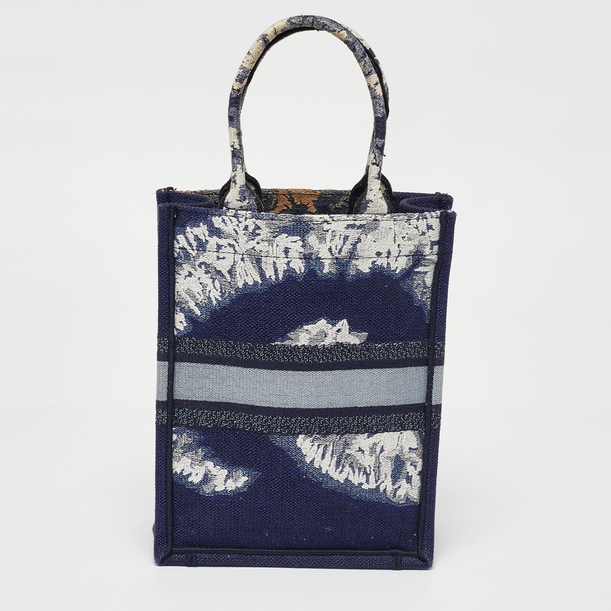 Dior Navy Blue/white Tie Dye Canvas Mini Vertical Dior Book Tote