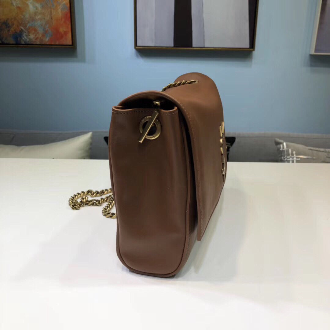 YSSL Kate Medium Chain Bag In Grain De Poudre Brown For Women 9in/24cm YSL 364021BOW0J2346