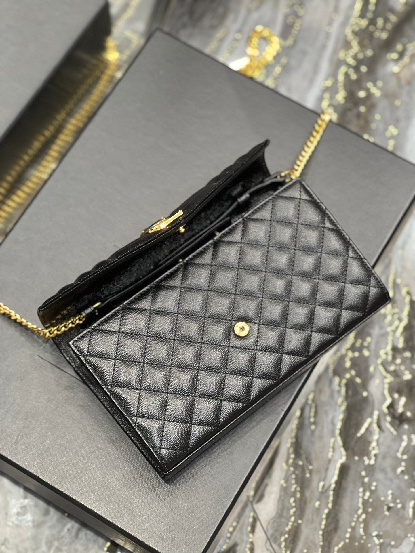YSSL Envelope Small Chain Bag Black For Women, Women’s Bags 8in/22cm YSL