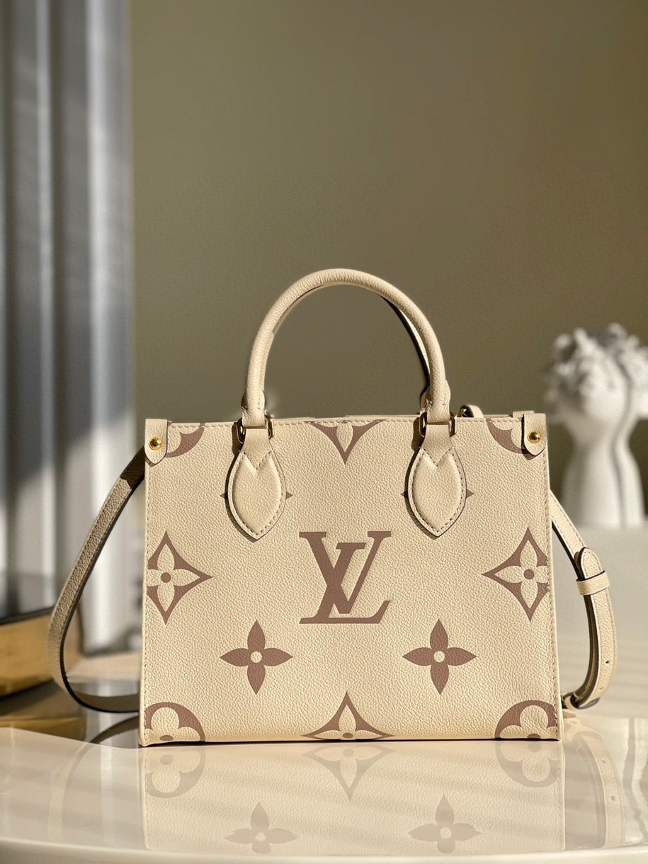 Louis Vuitton Onthego PM Monogram Empreinte Tourterelle Grey/Beige For Women,  Shoulder And Crossbody Bags 9.8in/25cm Louis Vuitton M45654