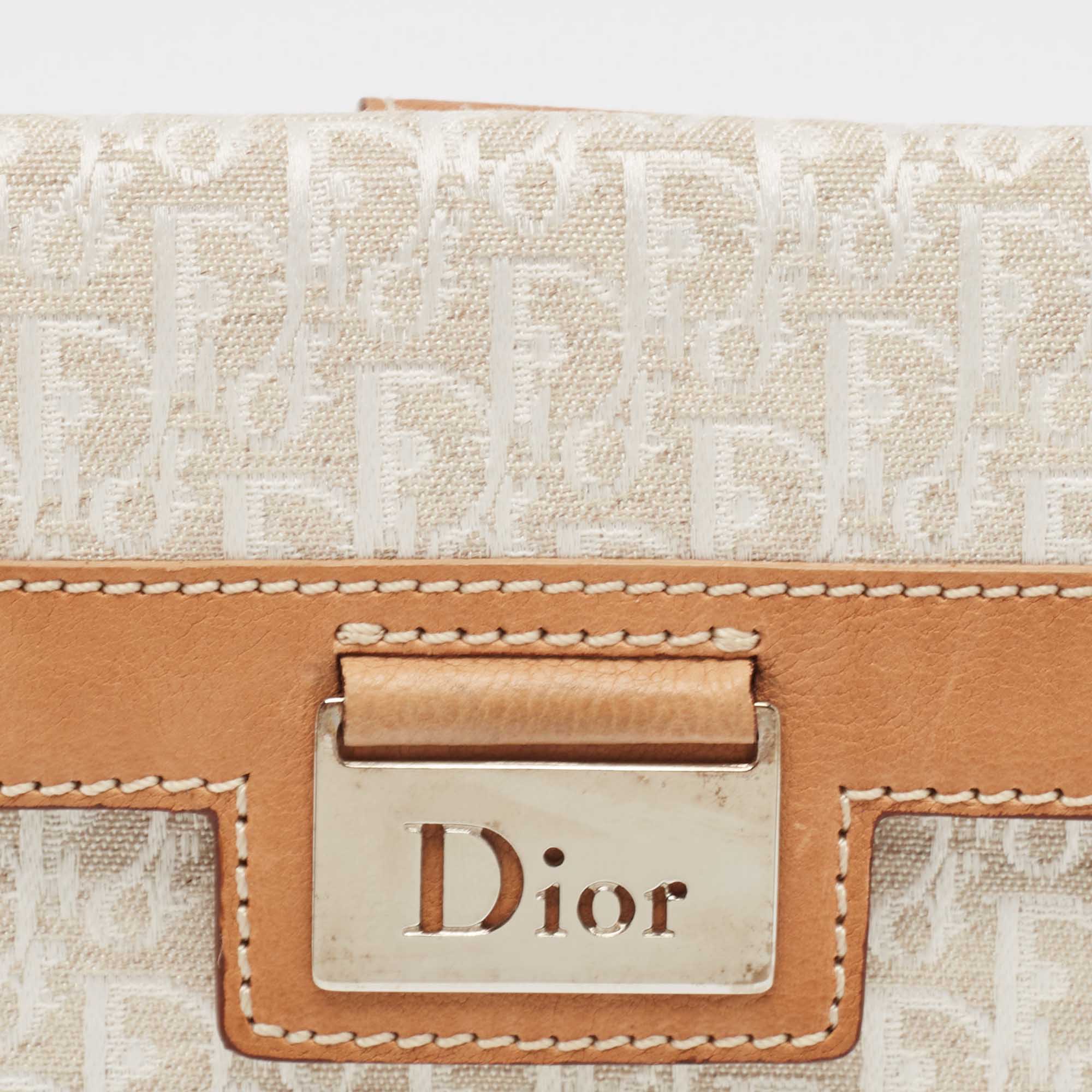 Dior White/br Oblique Canvas And Leather Street Chic Compact Wallet