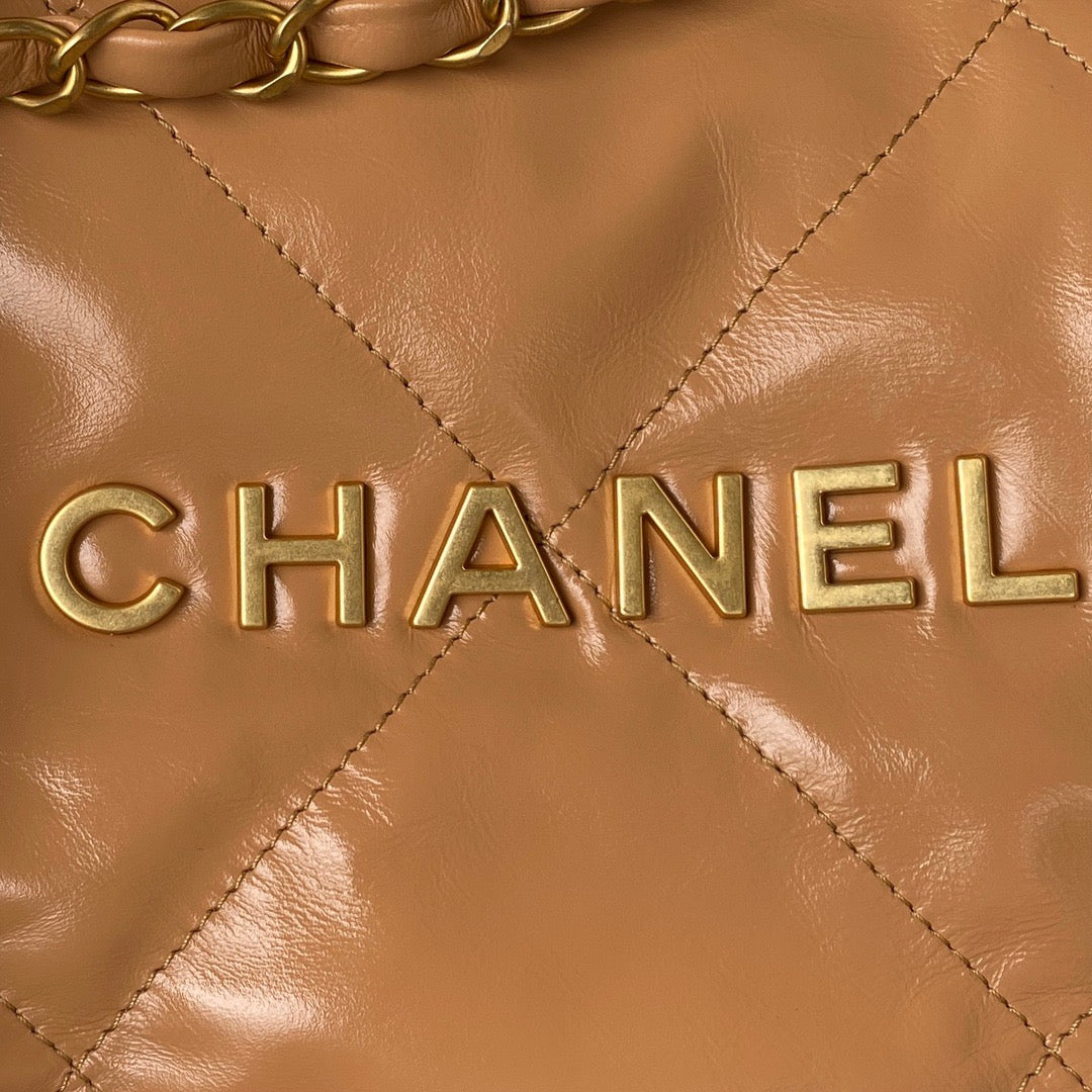 Chanel 22 Handbag Gold Hardware Shiny Camel For Women Handbags, Shoulder Bags 16.5in/38cm AS3261 B08037 NB356
