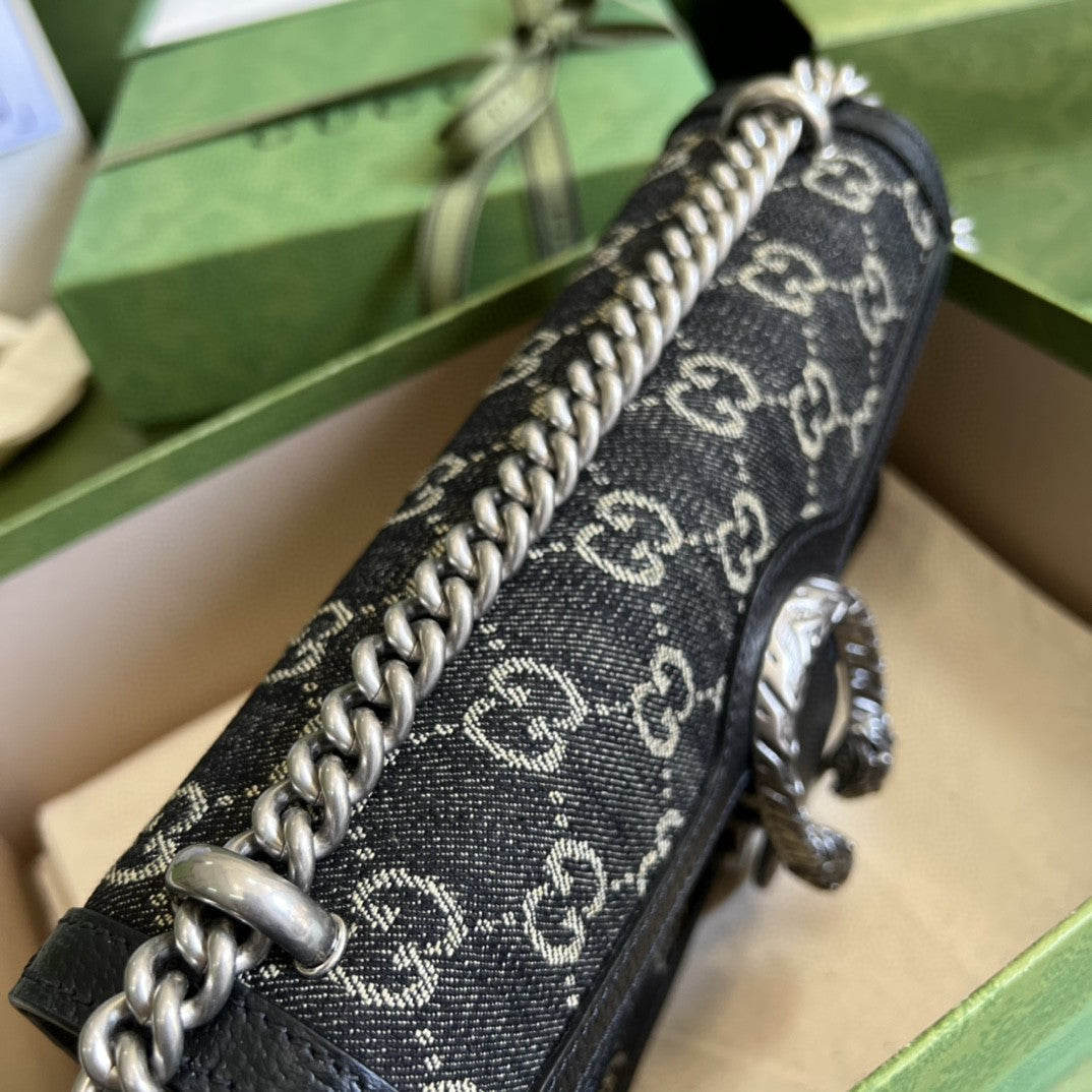 GLAMIonysus Small Shoulder Bag Black And Ivory Denim Jacquard For Women 10in/25cm 499623