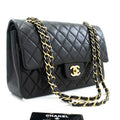 CHANEL Classic Double Flap Medium Chain Shoulder Bag Black Lamb k34