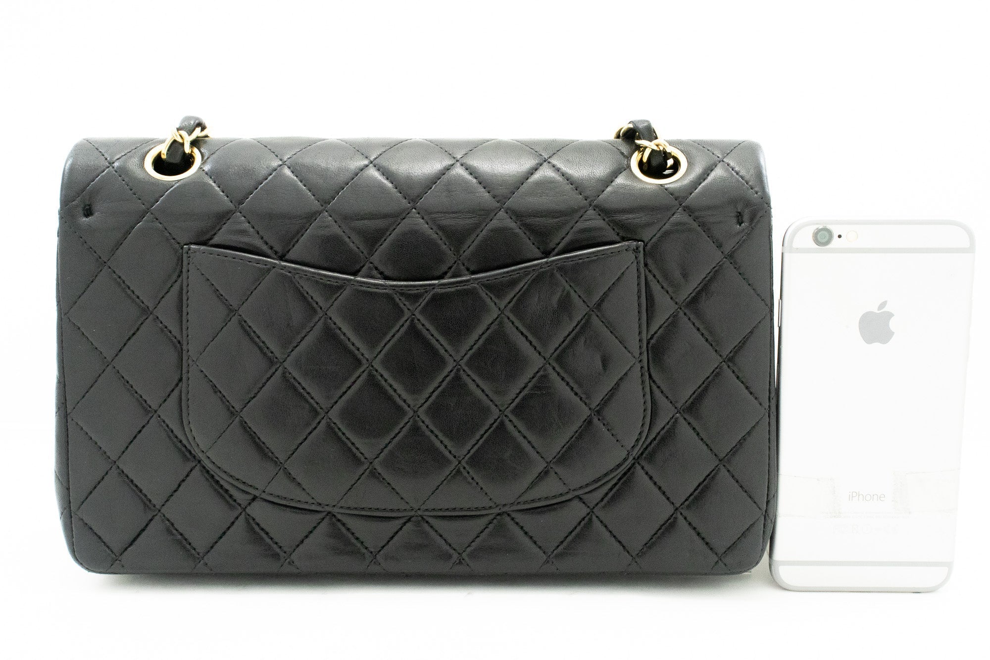 CHANEL Classic Double Flap Medium Chain Shoulder Bag Black Lamb k34