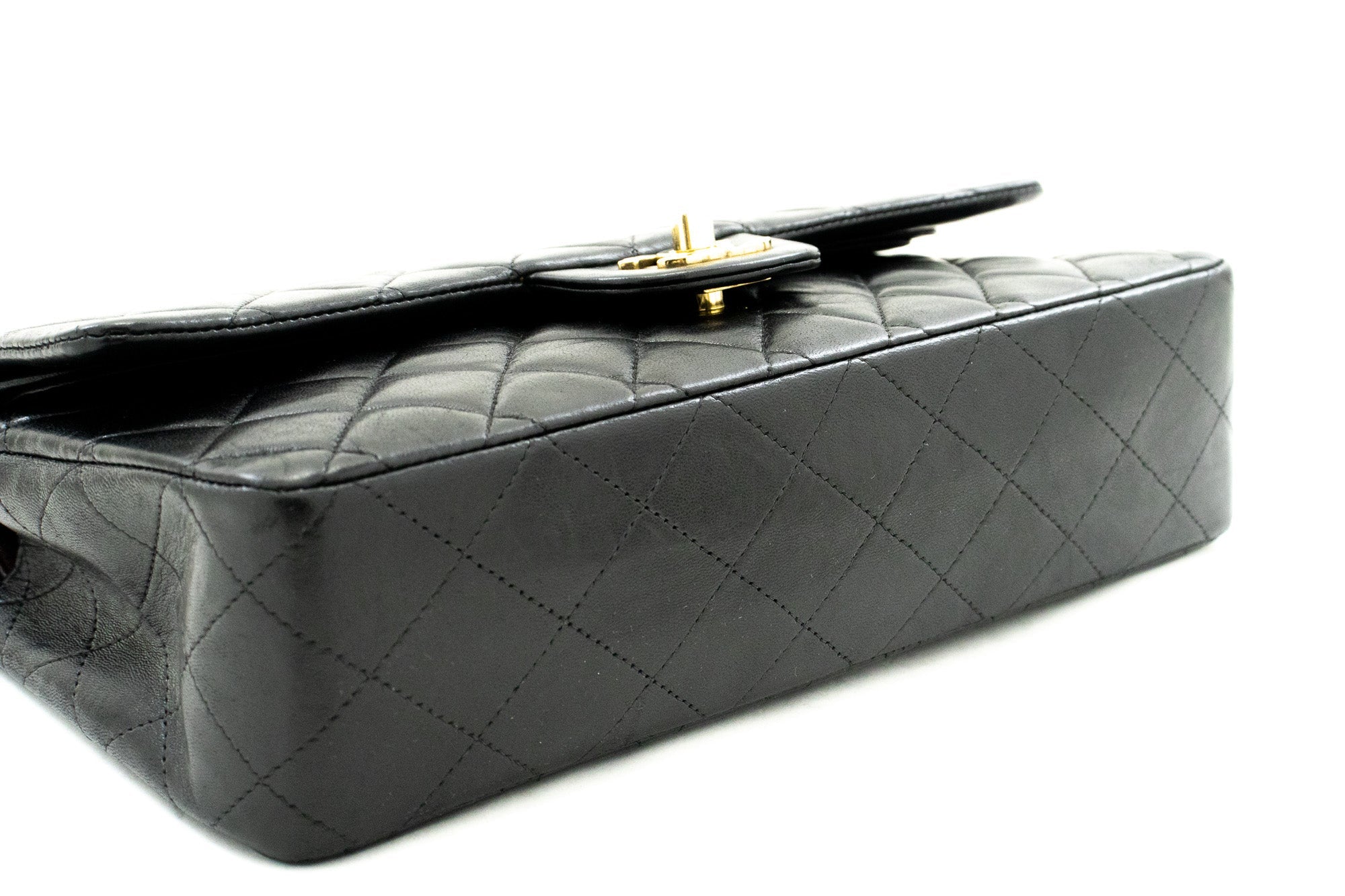 CHANEL Classic Double Flap Medium Chain Shoulder Bag Black Lamb k34