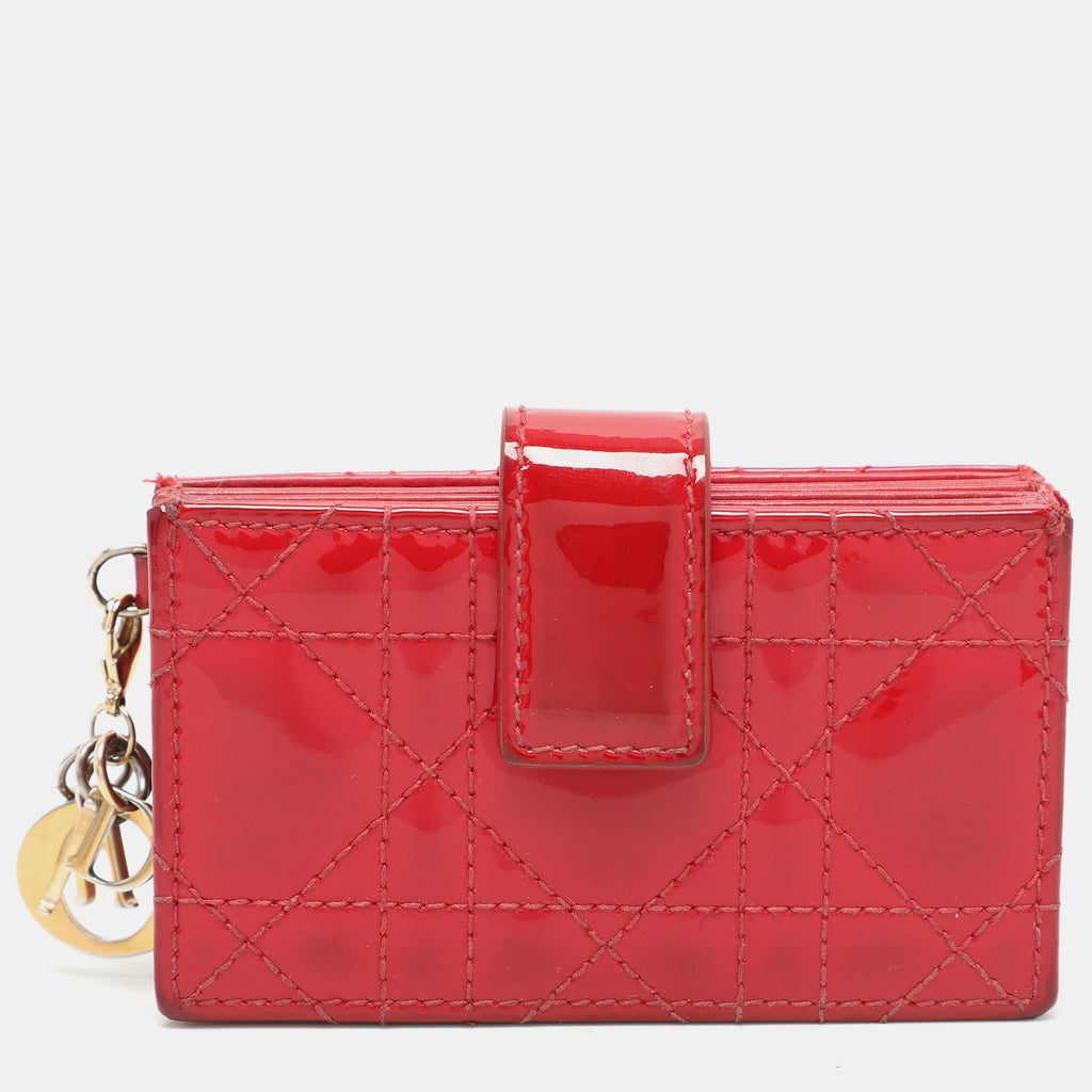 Dior Red Cannage  Leather Lady Dior Gusset Card Case