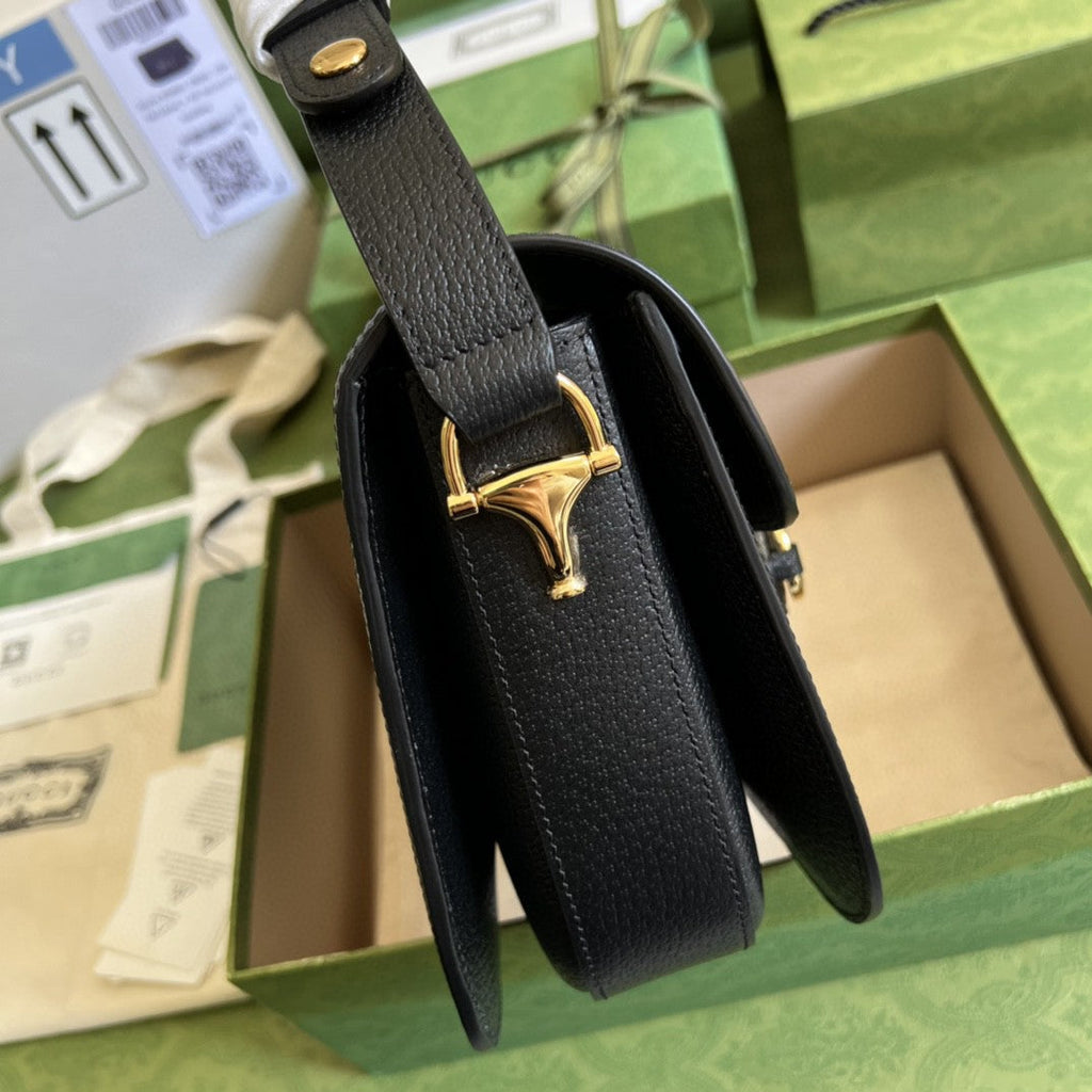 Horsebit 1955 Shoulder Bag Black And Ivory Denim Jacquard For Women 9.8in/25cm 602204 UN3BG 1274