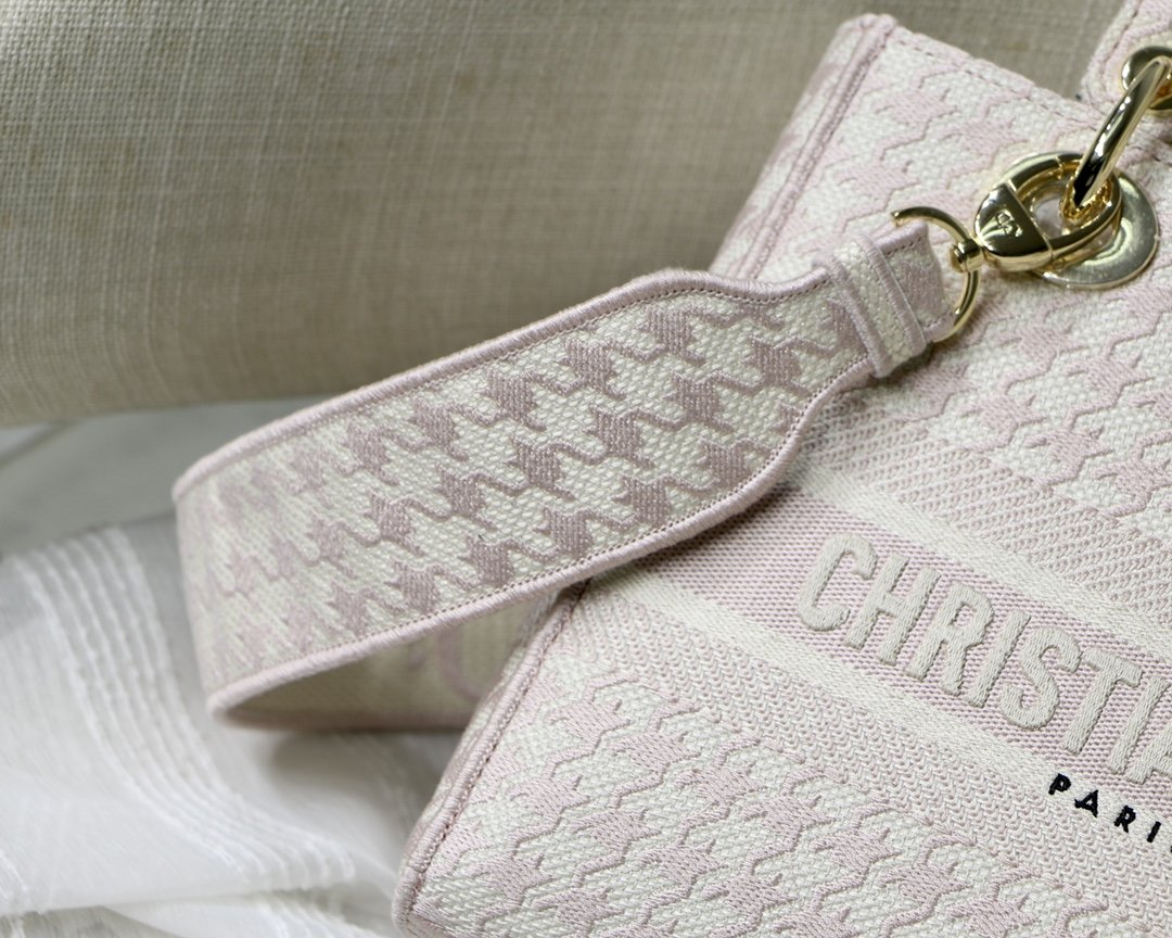 Dior MeDiorum Lady D-Lite Bag Houndstooth Embroidery, Pink/White, For Women Women’s Handbags, Shoulder Bags, Crossbody Bags, 24cm CD