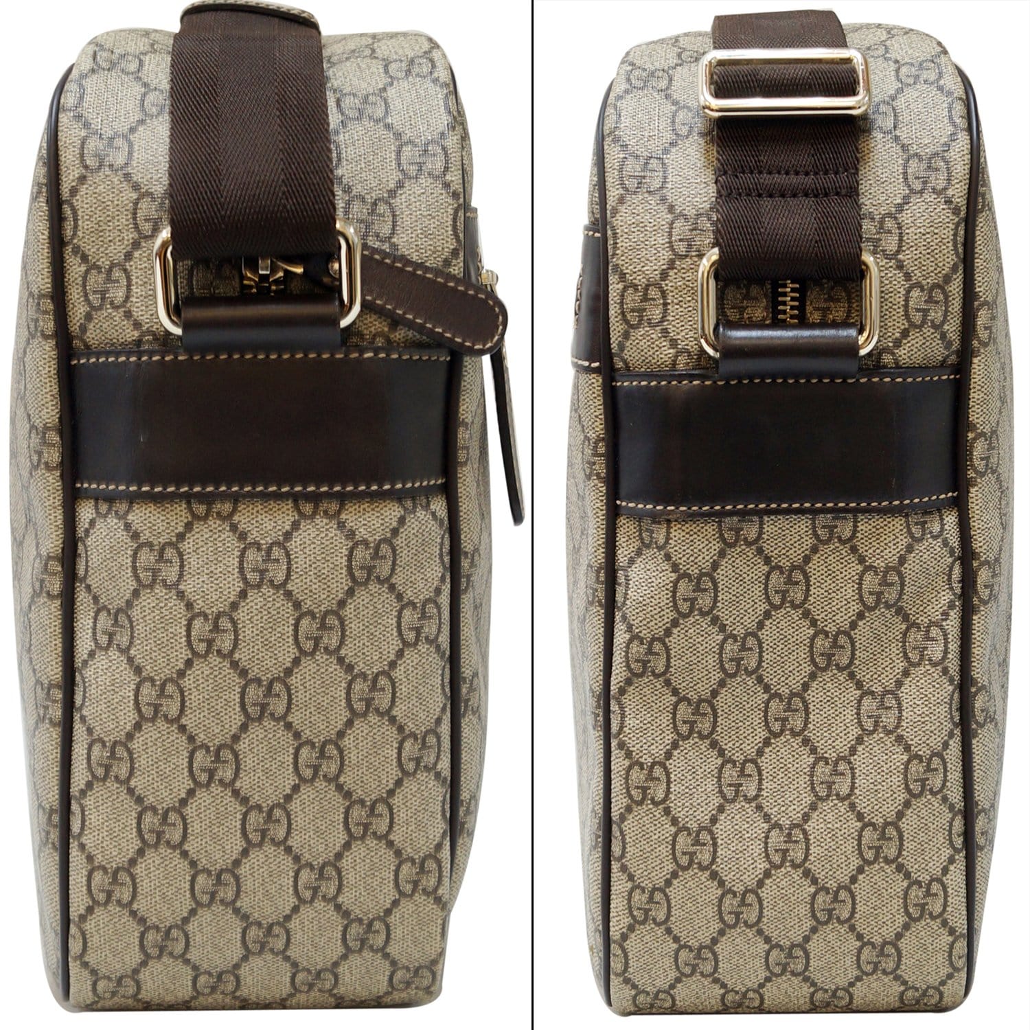 GUCCI Men's Beige/Ebony Gucci  Plus Coated Canvas Messenger Crossbody Bag 211107
