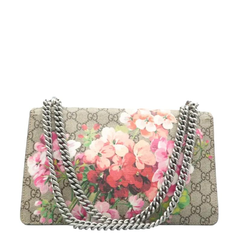 GUCCI Dionysus Medium Blooms Gucci Supreme Canvas Shoulder Bag Beige 400249