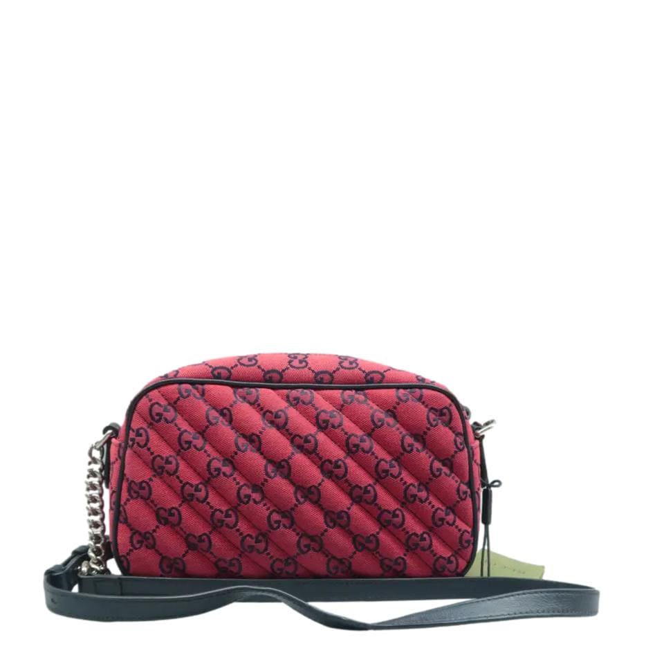 GUCCI Gucci Marmont Small Monogram Embroidered Diagonal Chain Shoulder Bag Red 447632