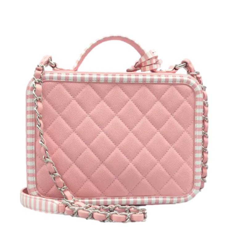 Chanel Vanity Case Filigree CC Medium Caviar Quilted Shoulder Bag Pink