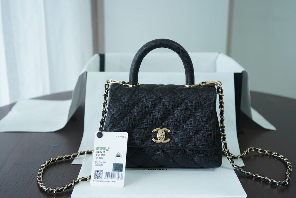 Chanel Classic Mini GlamIapbag Top Handle Black For Women 7.5in/19cm