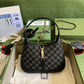 Jackie 1961 Small Shoulder Bag Black And Ivory Denim Jacquard For Women 11in/28cm 678843 UN3AG 1294
