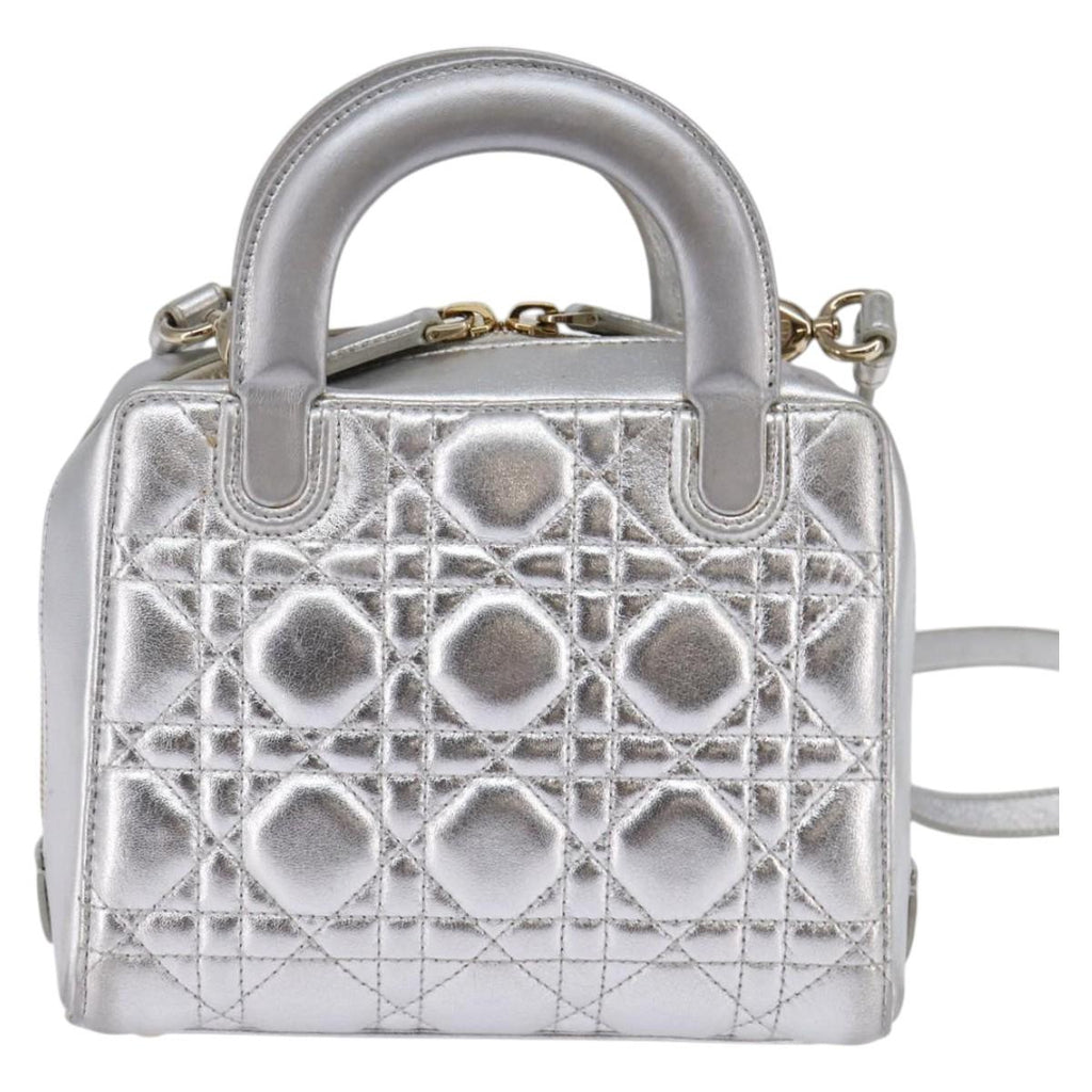Christian Dior Lady Cannage Matelassé Silver Leather Bag (Pre-Owned)