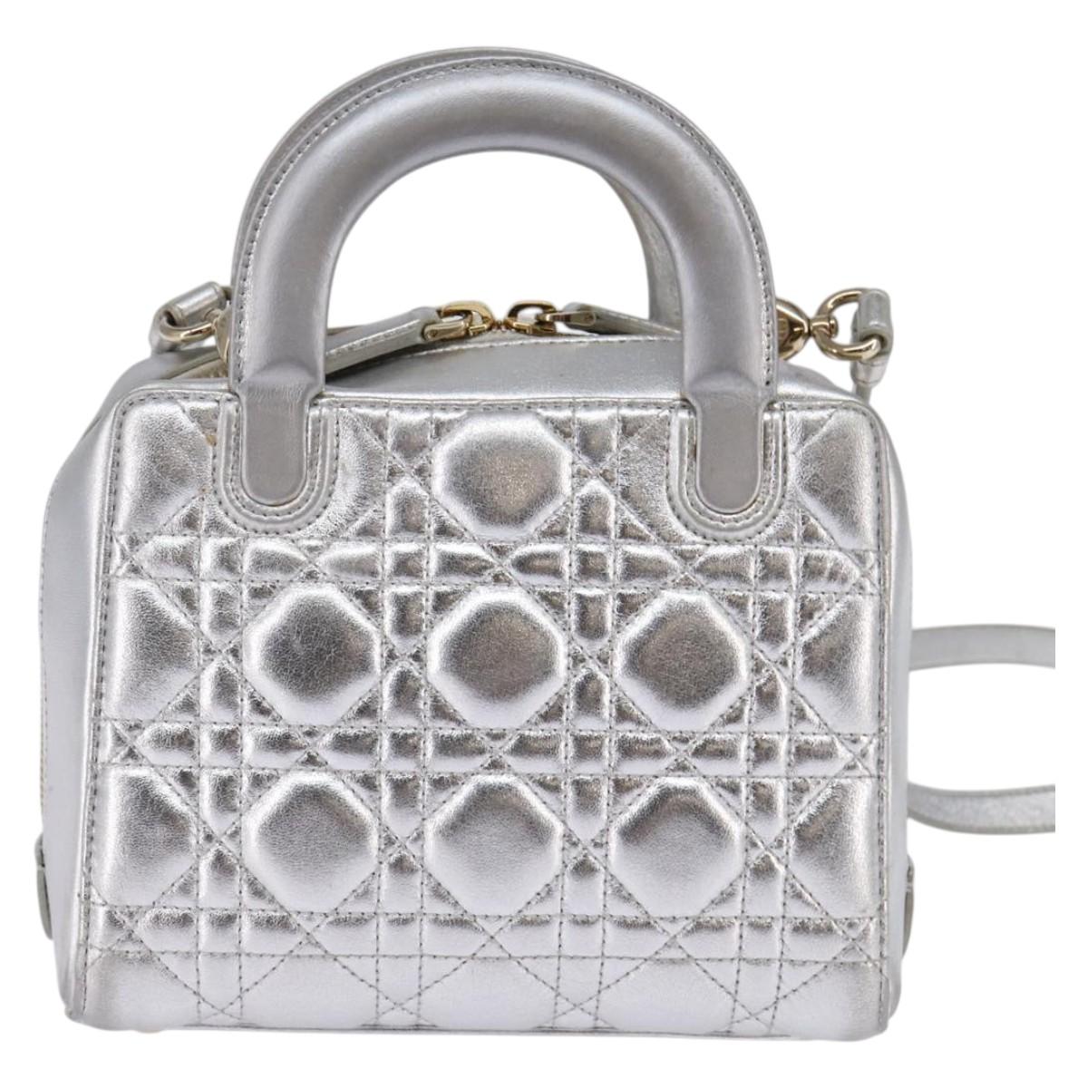 Christian Dior Lady Cannage Matelassé Silver Leather Bag (Pre-Owned)