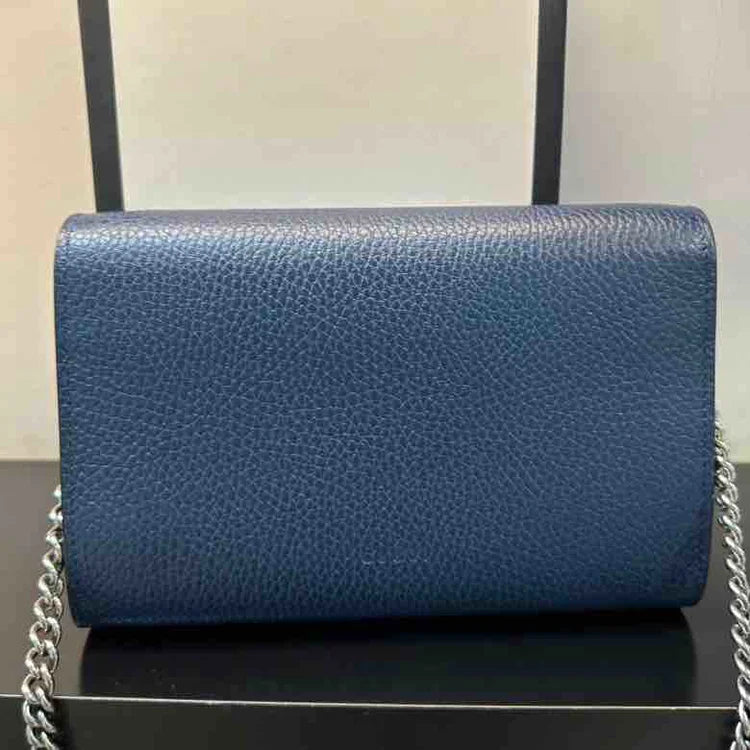 GUCCI Dioronysus Chain Crossbody, Blue, Leather