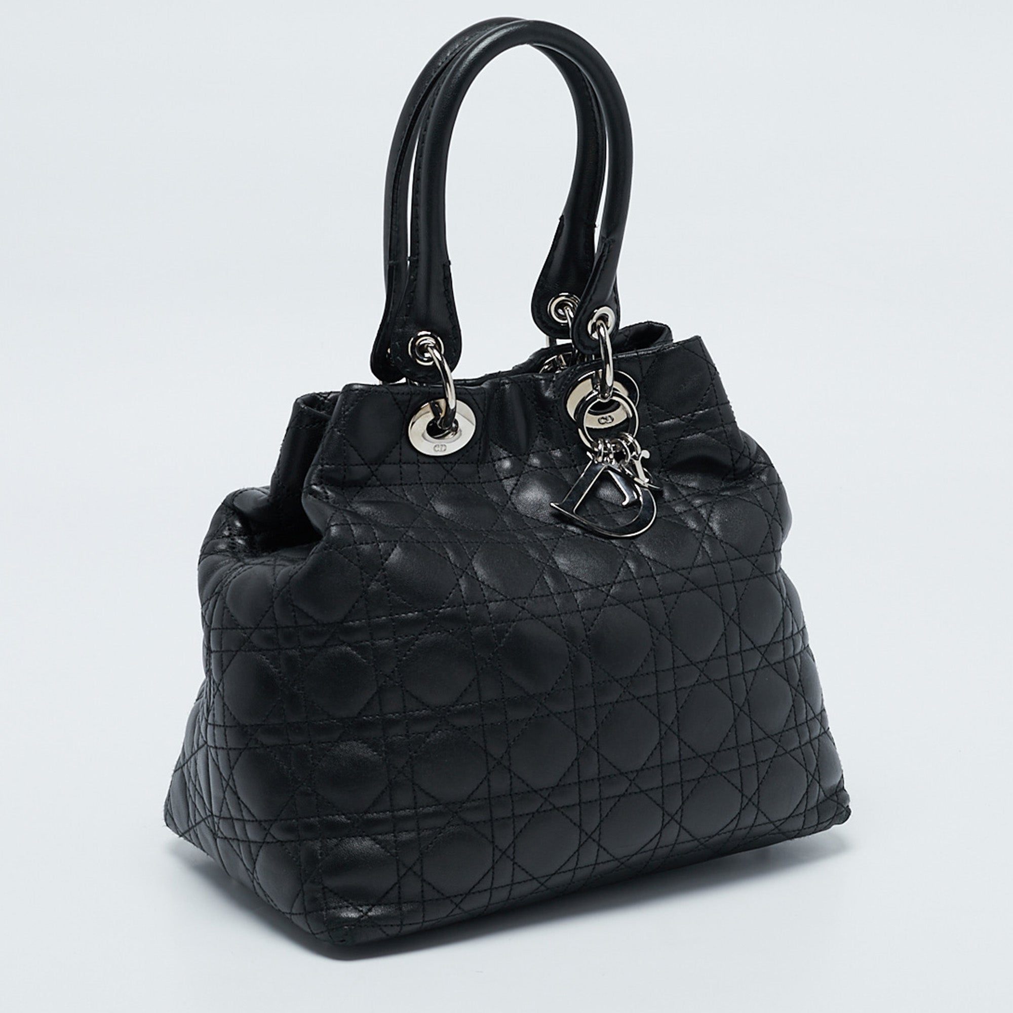 Dior Black Cannage Quilted Leather Soft Lady Dior Tote