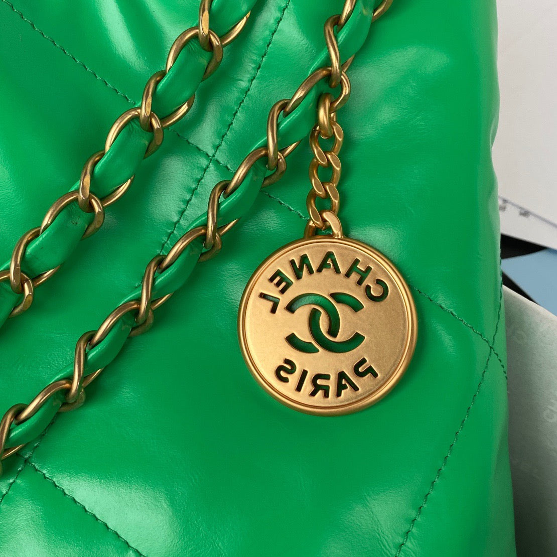 Chanel 22 Handbag Gold Hardware Shiny Green For Women Handbags, Shoulder Bags 16.5in/38cm AS3261