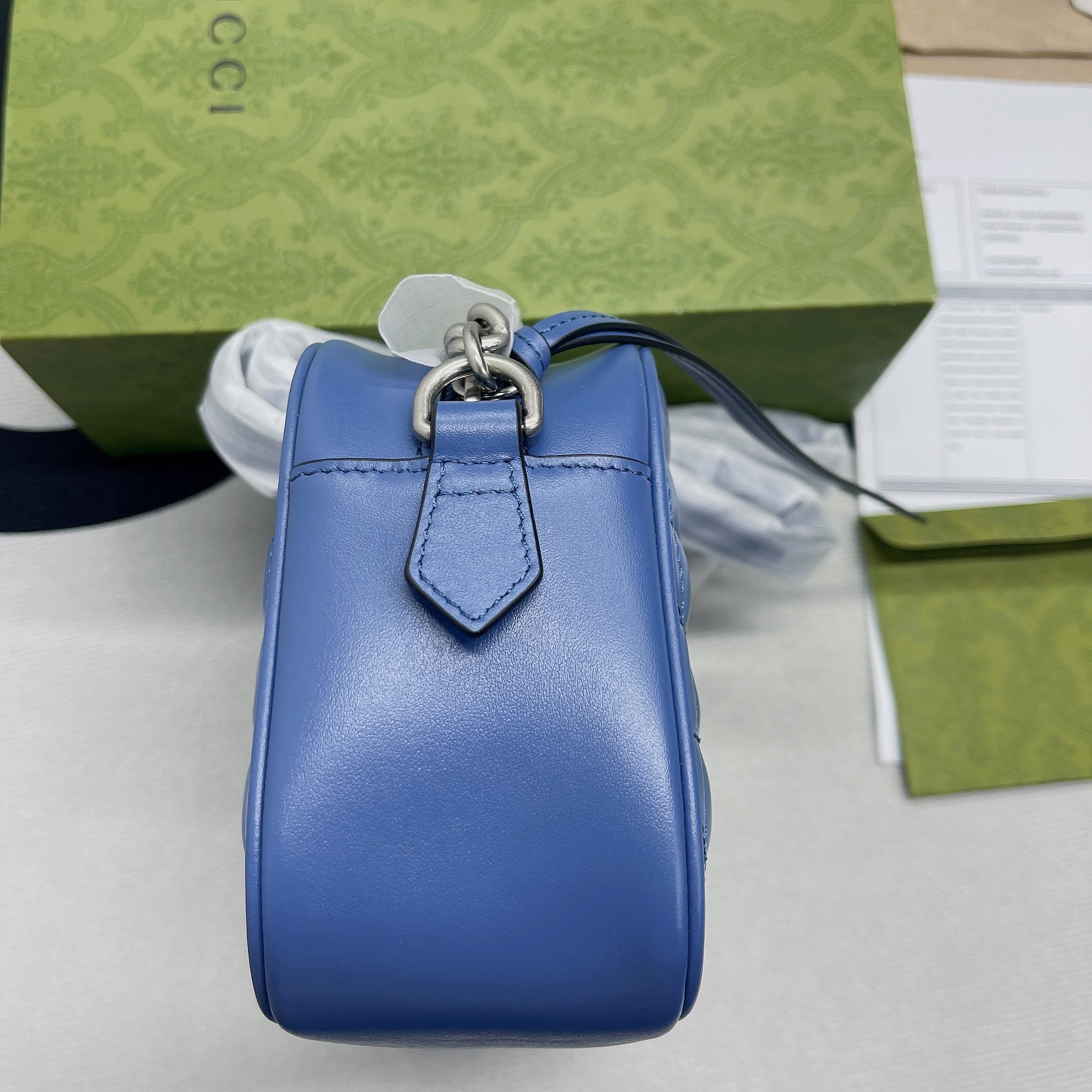 Gucci Marmont Matelasse Shoulder Bag Blue For Women, Women’s Bags 9.5in/24cm Gucci 634936 UM8BF 4340