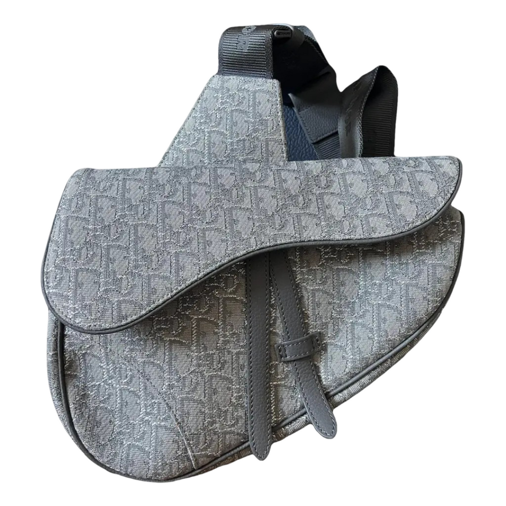 Christian Dior Saddle Crossbody Bag Oblique Canvas Gray Canvas Crossbody Bag Bag (Pre-Owned)