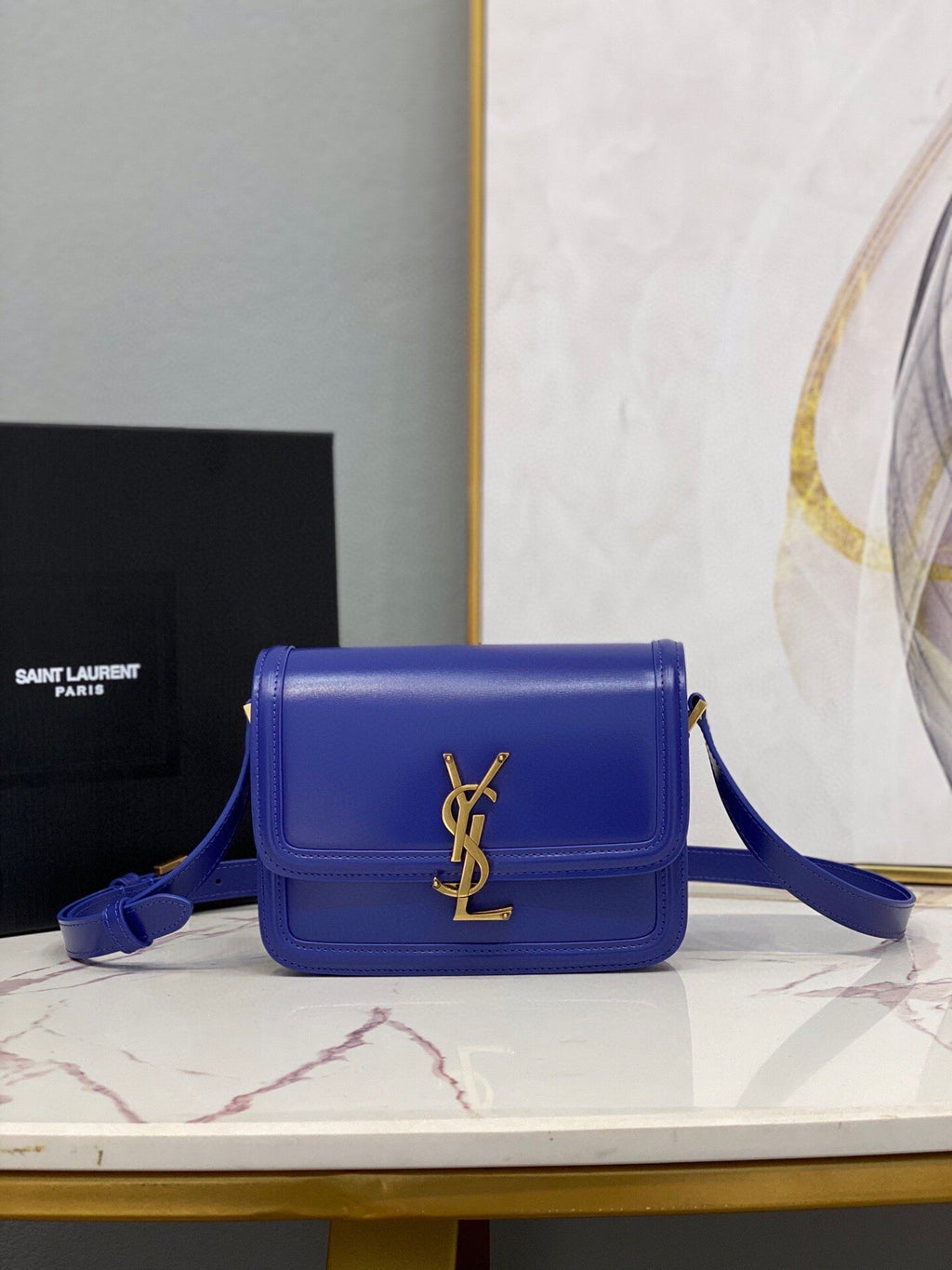 YSSL Solferino Medium Satchel In Box Navy Blue For Women 9in/23cm YSLÂ 6343050SX0W4147