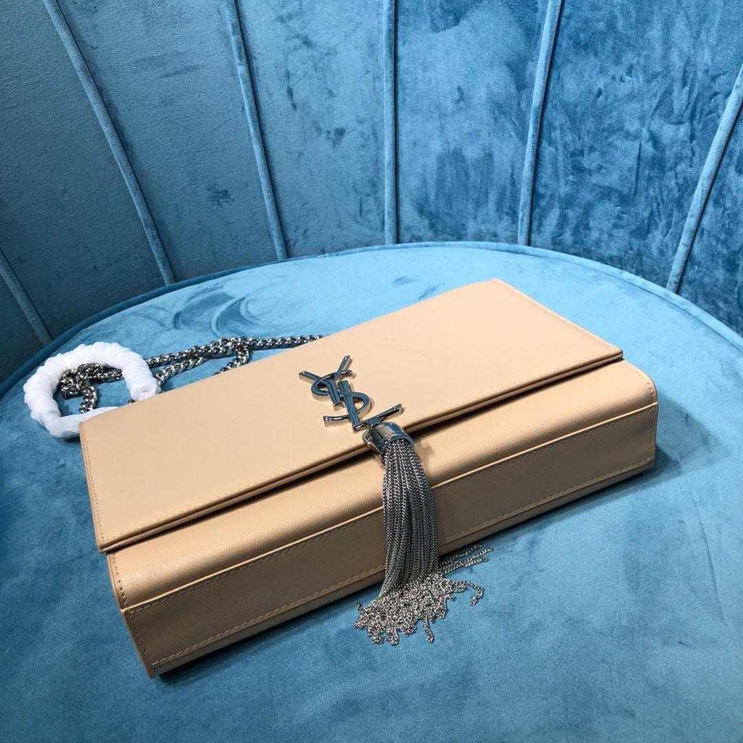 Top Quality Kate MeTop Qualityum Chain Bag With Tassel In Grain De Poudre Beige For Women 9.4in/24cm YSLÂ 