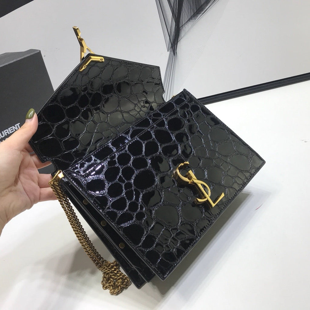 YSSL Cassandra Small Crossbody Bag With Stone Print Black For Women 7in/19cm YSL