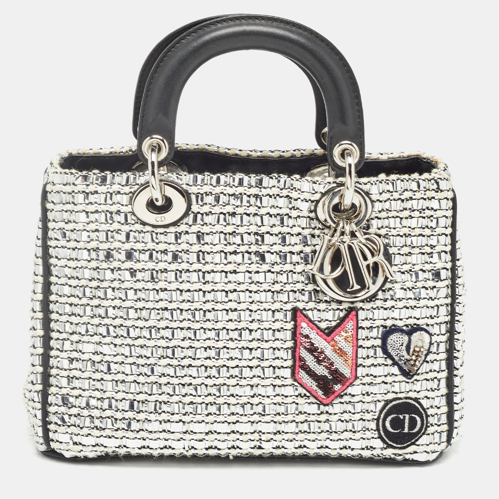 Black/Silver Tweed and Leather Small Diorissimo Patch Tote