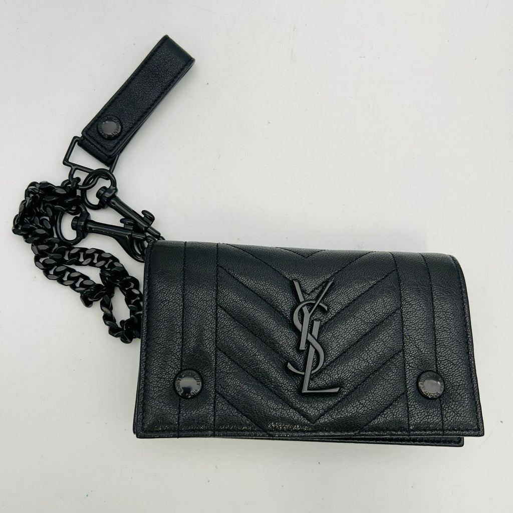 Saint Laurent V-stitch shoulder bag chain wallet black leather women's GP10143542