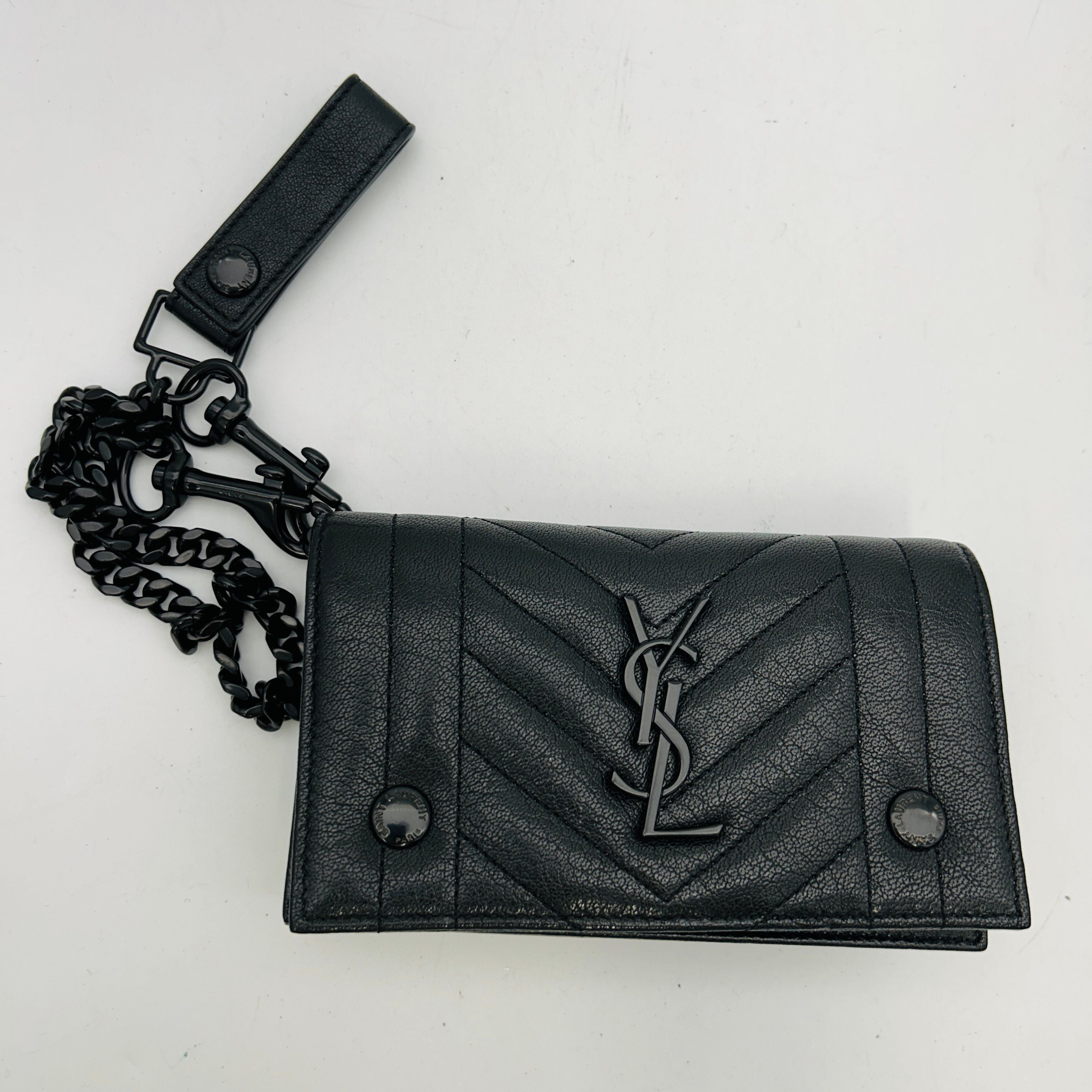 Saint Laurent V-stitch shoulder bag chain wallet black leather women's GP10143542