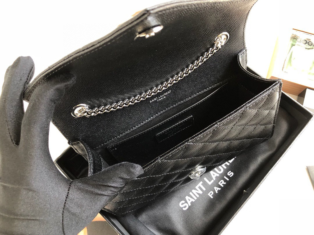 Top Quality Envelope Small Bag In Mix MatelassÃ© Grain De Poudre Black For Women 8.2in/21cm YSL 600195BOW921000