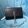 YSSL Kate Medium Chain Bag With Tassel In Grain De Poudre Black For Women 9in/24cm YSL 354119BOW0N1000