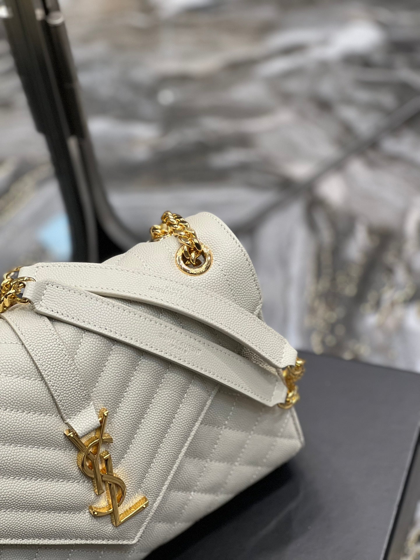 YSSL Envelope Medium Chain Bag White For Women, Women’s Bags 9in/24cm YSL