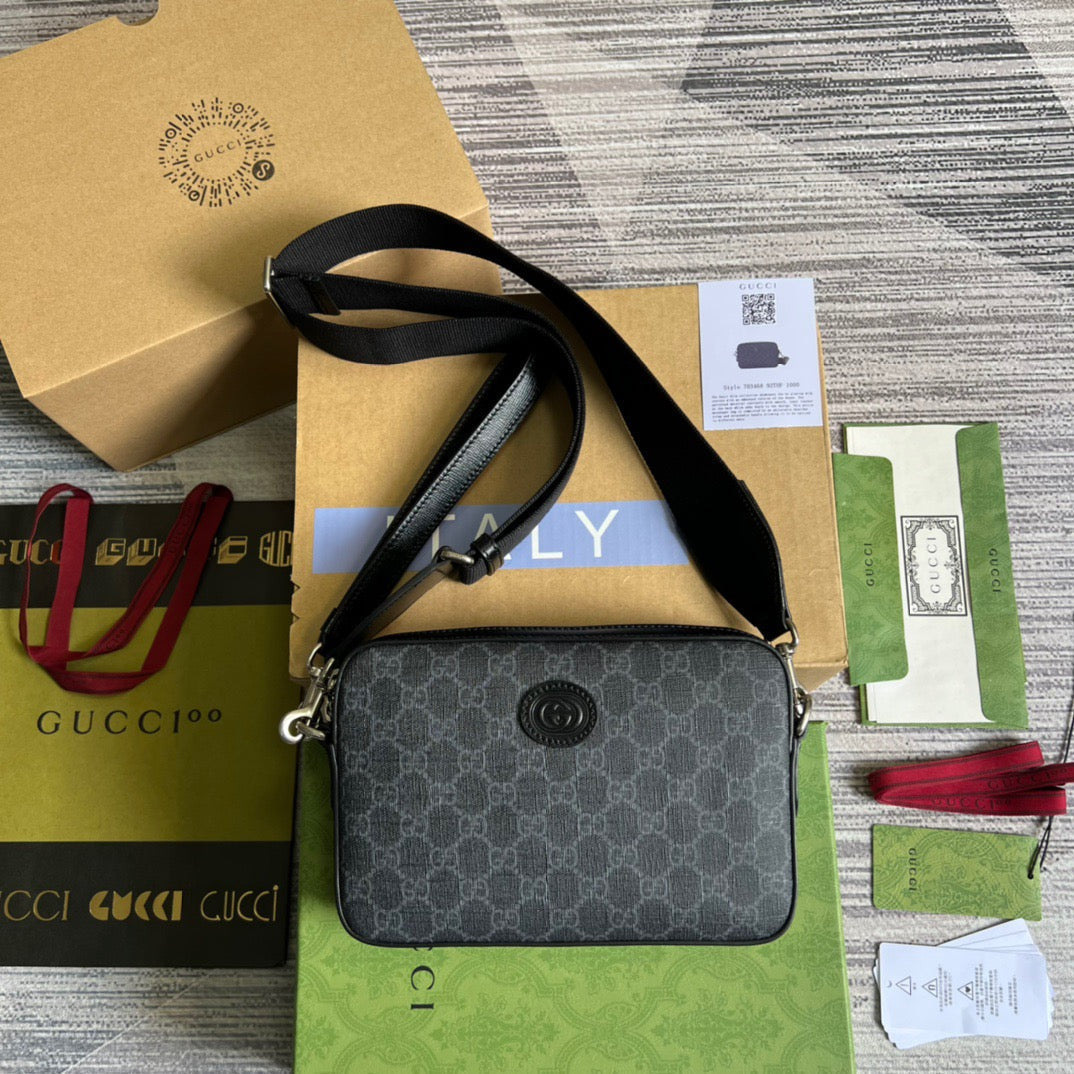 Gucci Shoulder Bag With Interlocking G Black Gucci Supreme Canvas For Women  9.6in/24.5cm Gucci 703468 92THF 1000