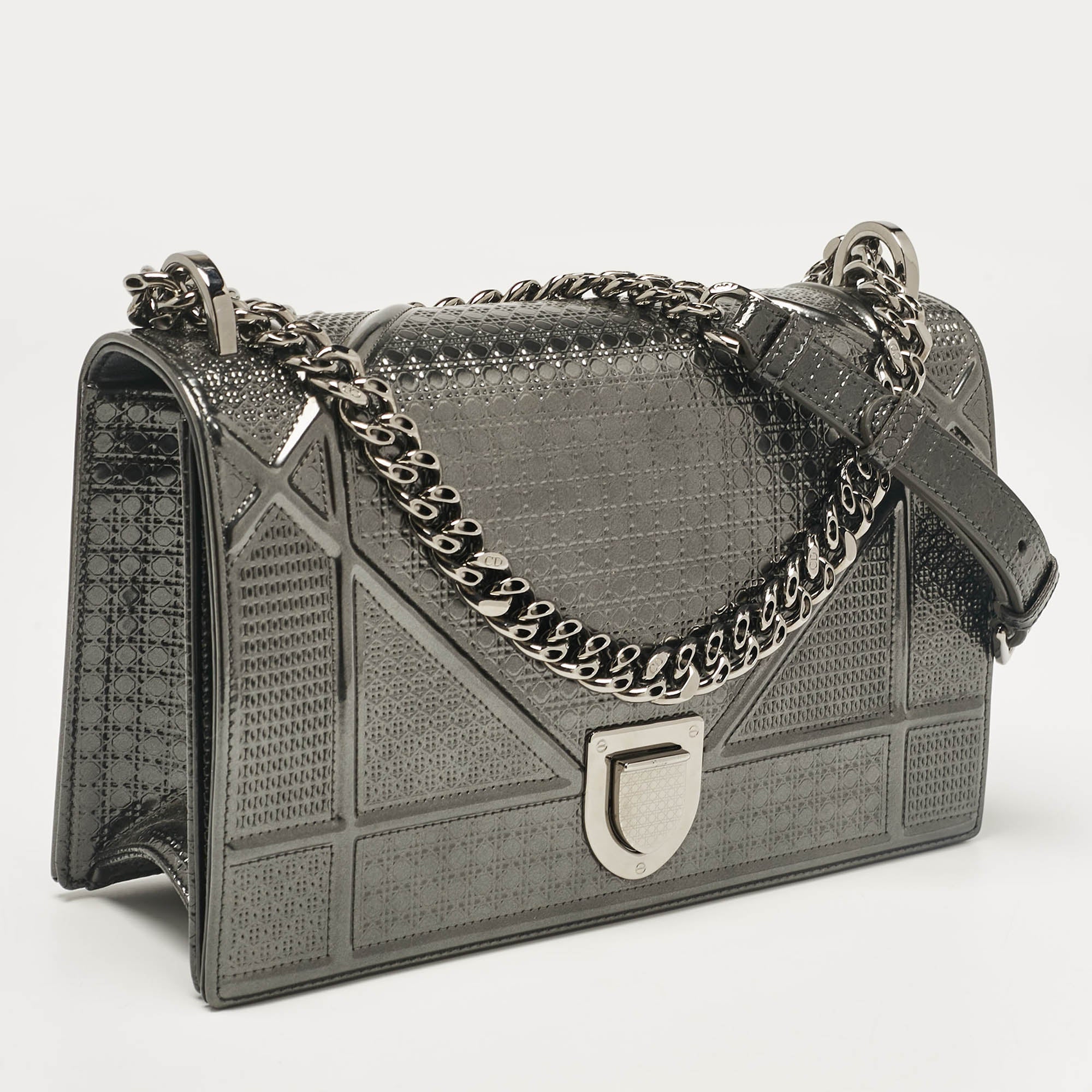 Dior Grey  Leather Medium Diorama Shoulder Bag