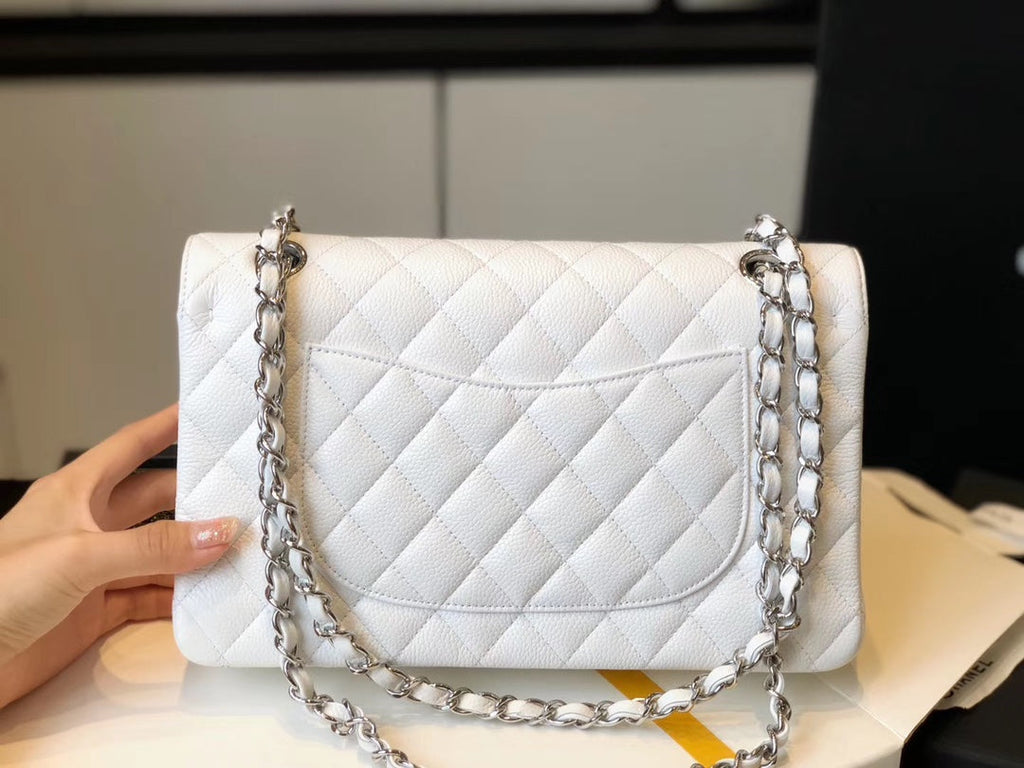 Chanel Classic Medium Flapbag SiLouis Vuittoner Hardware White 10in/25.5cm