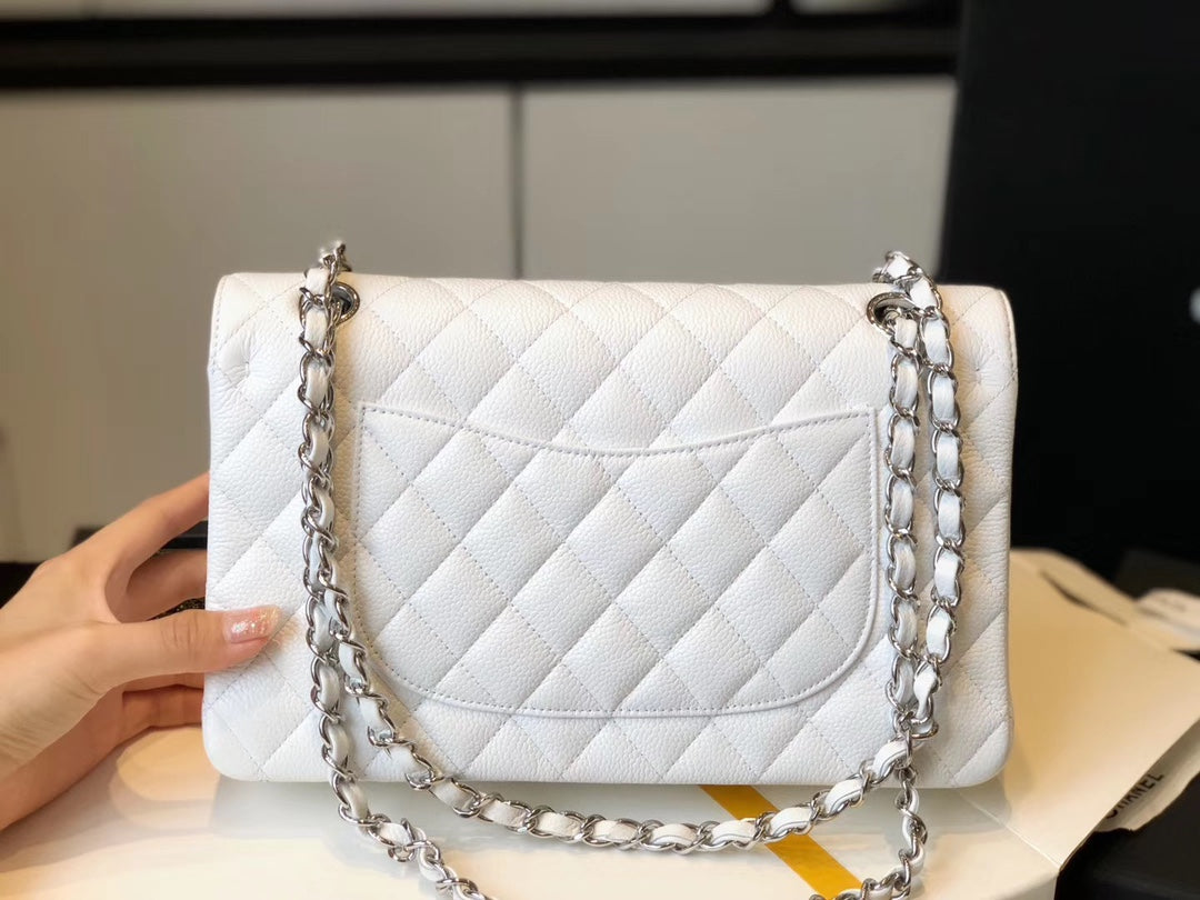Chanel Classic Medium Flapbag SiLouis Vuittoner Hardware White 10in/25.5cm