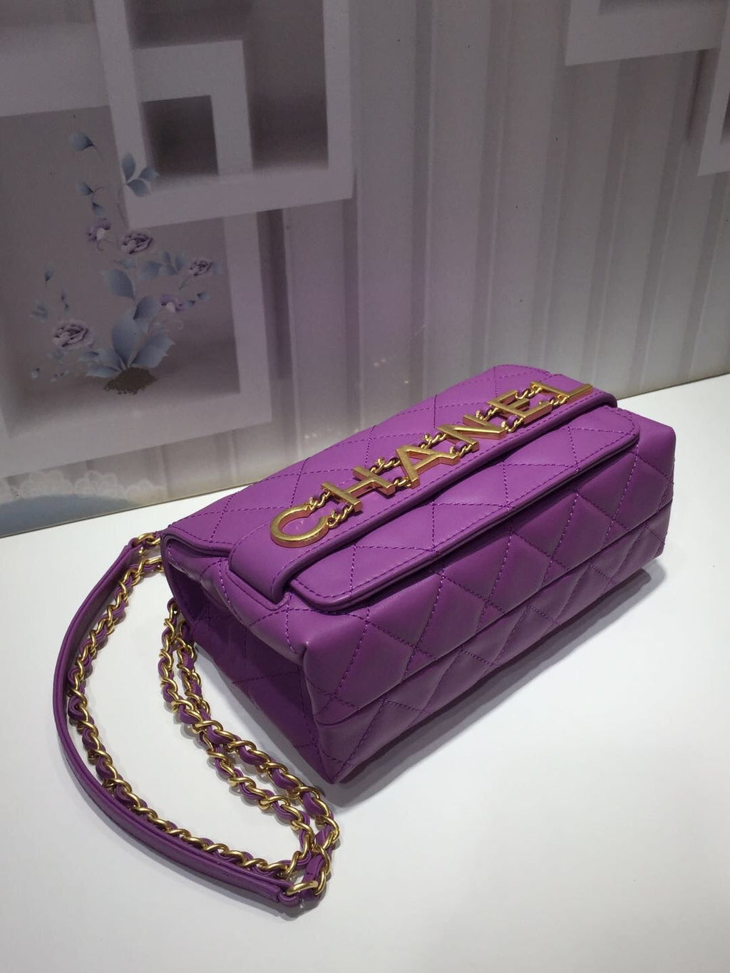 ChanelFront Logo Small GlamIap Bag Gold Hardware Purple For Women Handbags, Shoulder Bags 8.2in/21cm AS1490