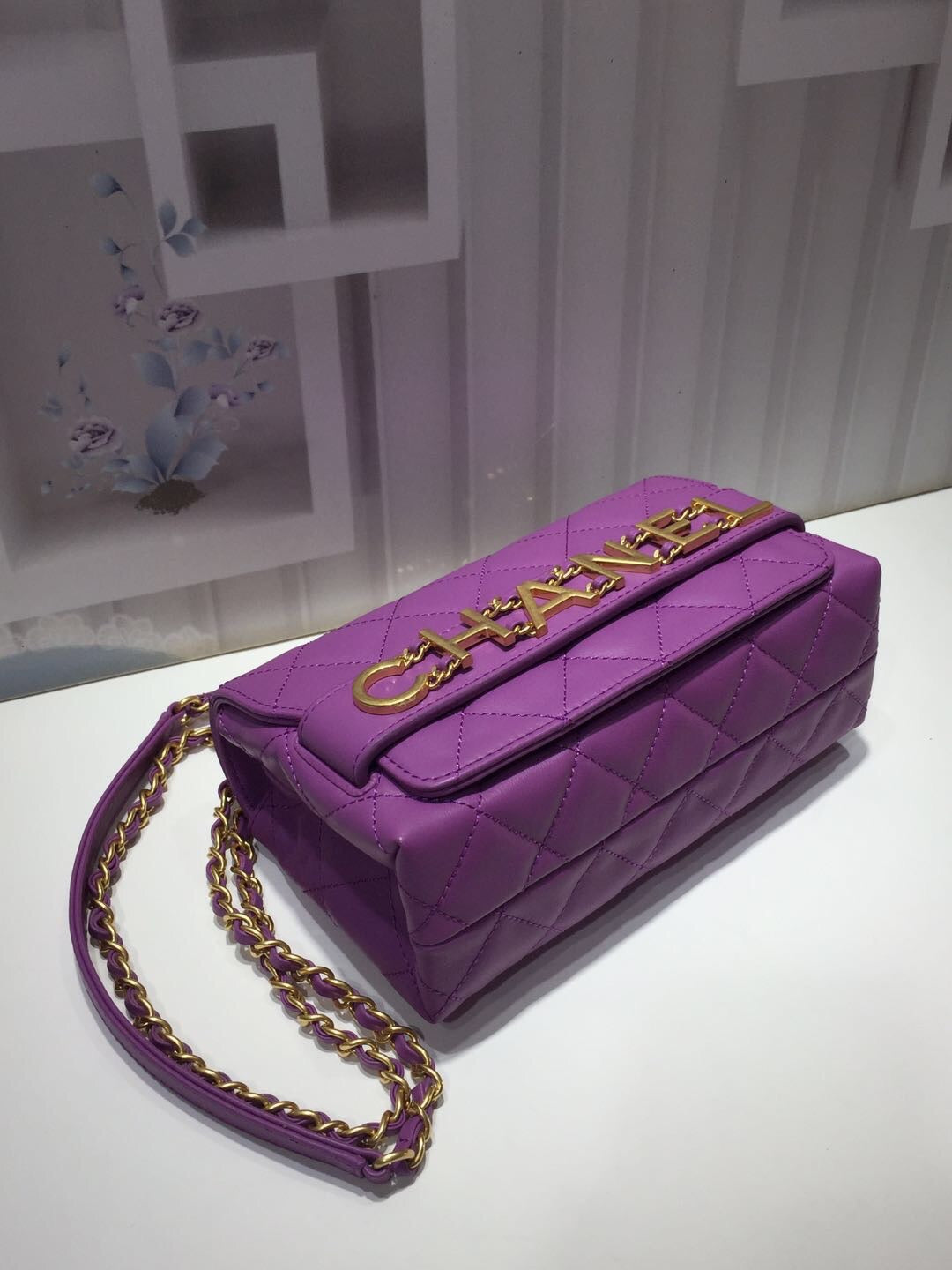 ChanelFront Logo Small GlamIap Bag Gold Hardware Purple For Women Handbags, Shoulder Bags 8.2in/21cm AS1490