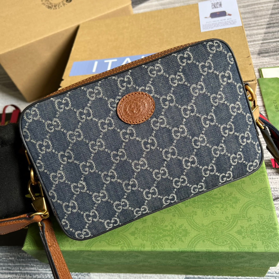 Shoulder Bag With Interlocking G Blue And Ivory Denim Jacquard For WomenÃ‚Â  9.6in/24.5cm Glami