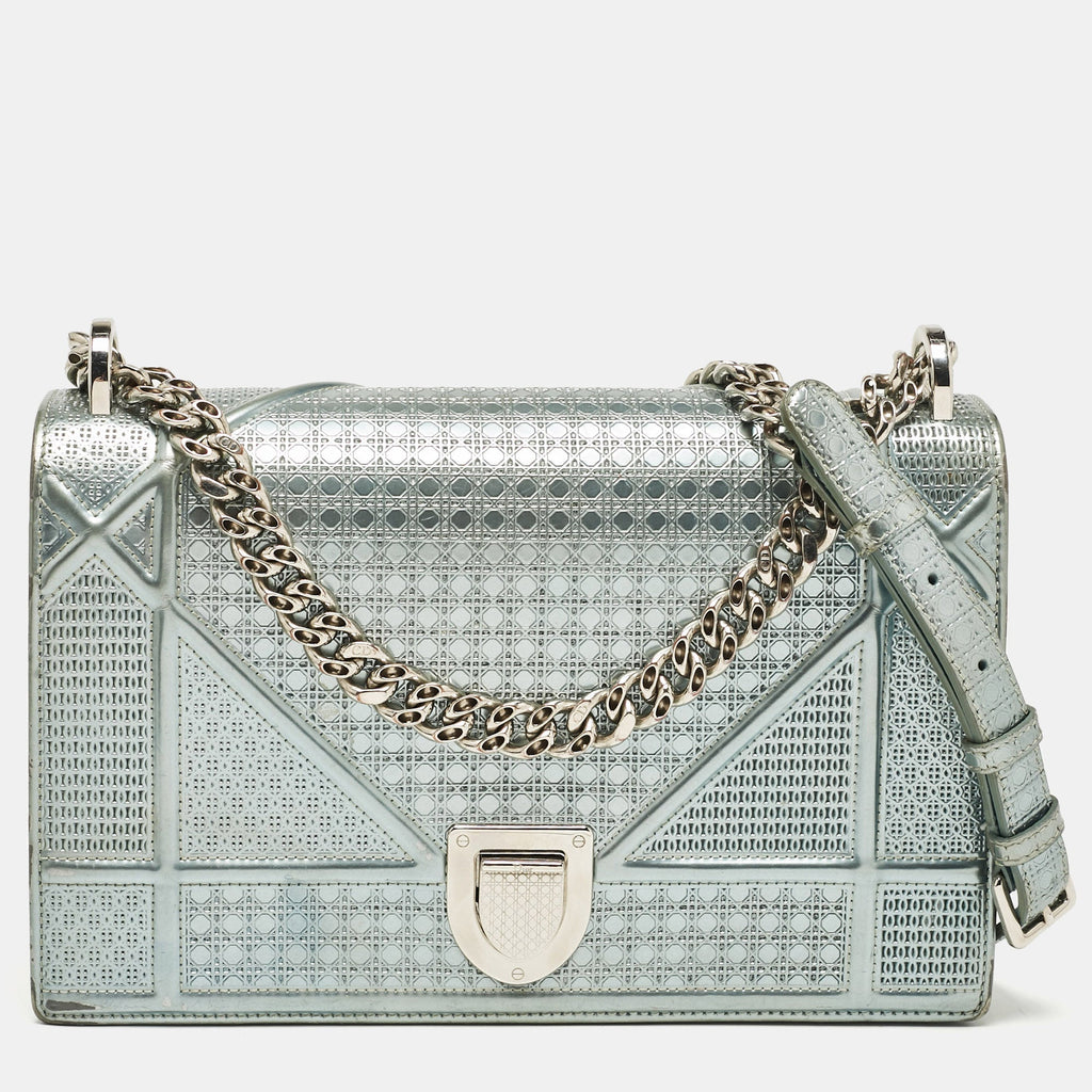 Dior Light Green Cannage  Leather Medium Diorama Flap Shoulder Bag