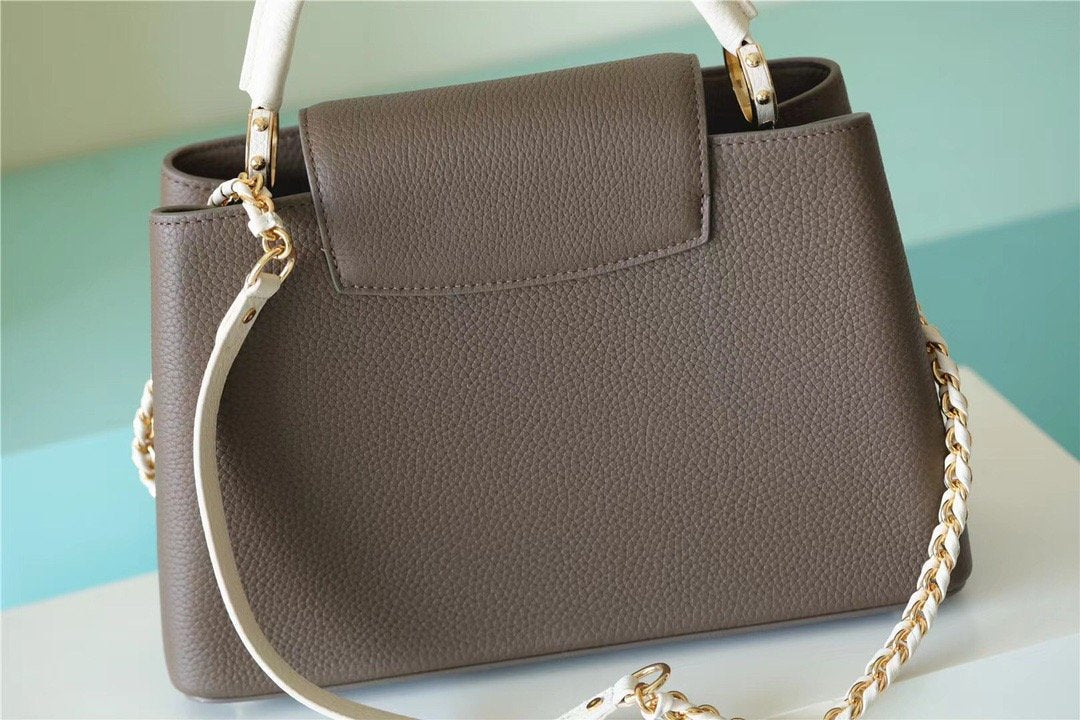 Louis Vuitton Capucines MM Taurillon Smokey Brown Green/ Creme/ Pink For Women,  Shoulder And Crossbody Bags 31.5cm/12.4in Louis Vuitton M59516