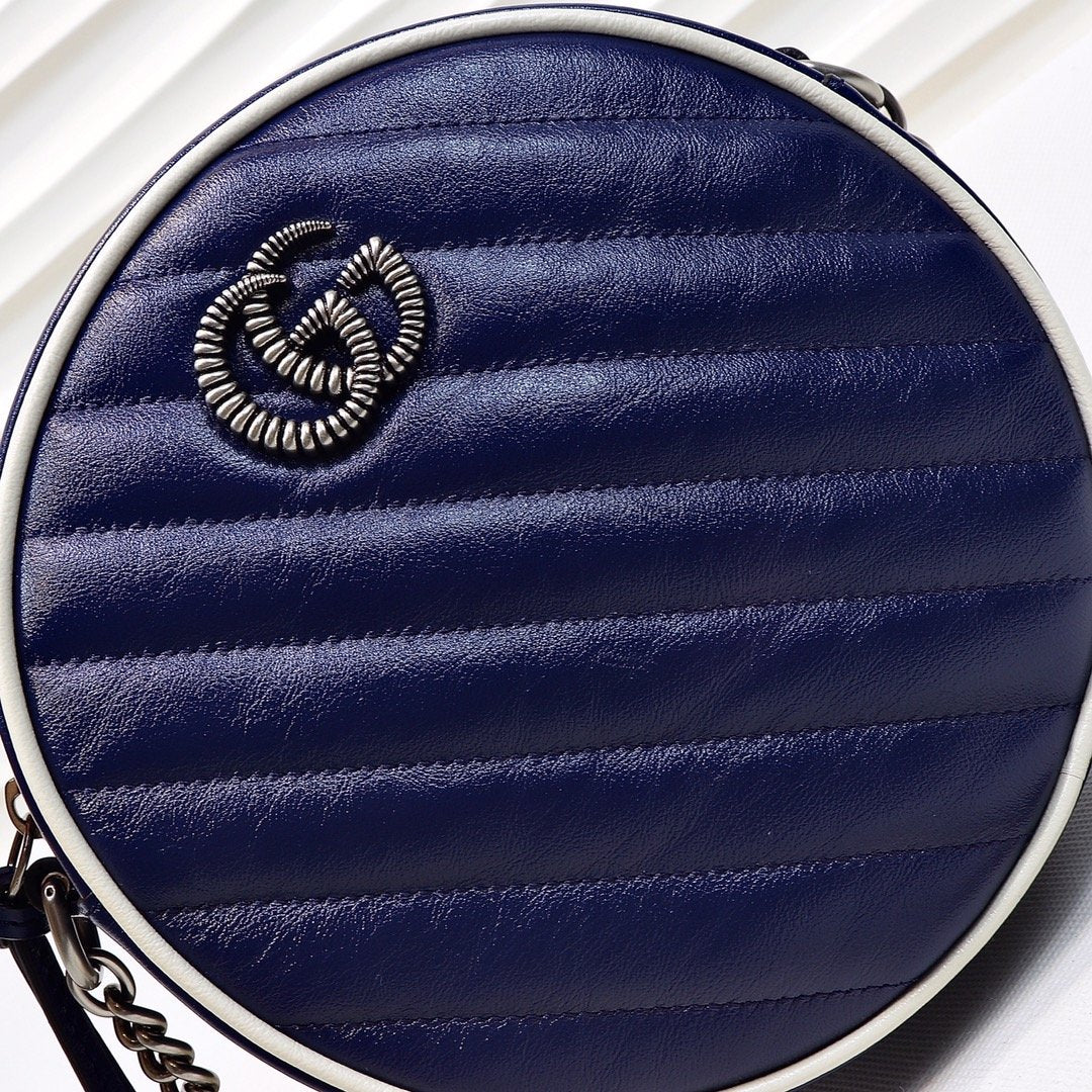 Gucci Marmont Mini Round Shoulder Bag Blue For Women 7in/18cm Gucci