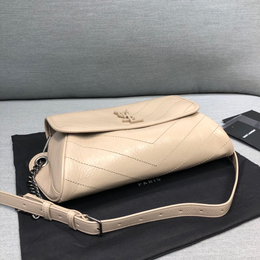 Niki MeGLAMIum Crinkled Shoulder Bag Beige For Women 11in/28cm YSL